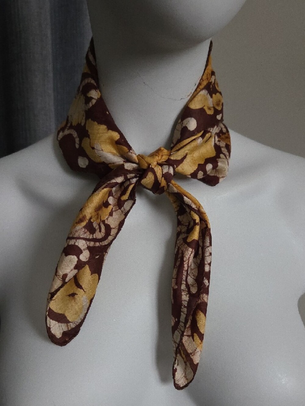 Vintage 100% Silk Yellow and Brown Tie Dye Bandana Scarf